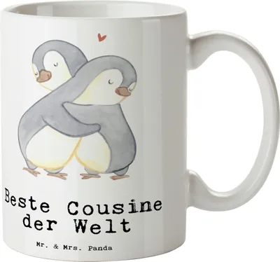 Produktbild von Mr. & Mrs. Panda Tasse Pinguin Beste Cousine der Welt - Weiß - Geschenk, Kusine, Dankeschön, Familie, cappuccinotasse, Kaffeetasse, Cousinchen, Kaffeebecher, mit Spruch