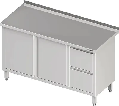 Produktbild von Arbeitsschrank mit Flügeltüren, 1600x700x850 mm, mit 2er Schubladenblock rechts, mit Aufkantung, verschweißt