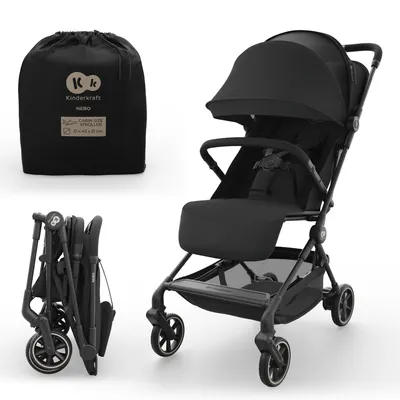 Obrázek produktu pro Kinderkraft NEBO ultralehký kočárek s kabinou, skládací mechanismus ovládaný jednou rukou, rozměry jako příruční zavazadlo 51×43×21 cm, ramenní popruh + přepravní taška, černý
