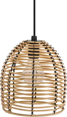 Produktbild von LED Hängeleuchte in Rattan Optik für Außen und Innen - 18 x 16 cm - Garten Deko Beleuchtung warm weiß mit Timer - Outdoor Pendelleuchte Deckenleuchte Lampe Batterie betrieben zum Hängen