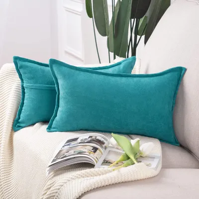 Produktbild von Set mit 2 dekorativen Chenille-Kissenbezügen, weiche Zierkissenbezüge für Sofa und Schlafzimmer, türkis, 40 x 60 cm, rechteckig