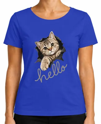 Imagen del producto de Camiseta para mujer con estampado "Hola, gatito lindo", diseño sarcástico, color azul, talla S