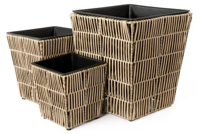 Produktbild von di volio Pflanzkübel Set TORA 3 quadratische Polyrattan Blumentöpfe Beige