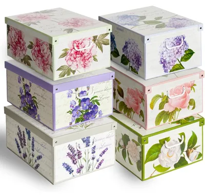 Produktbild von Lavatelli 6er Set Aufbewahrungsboxen mit Deckel Blumenmotive, 39 x 50 x 24 cm