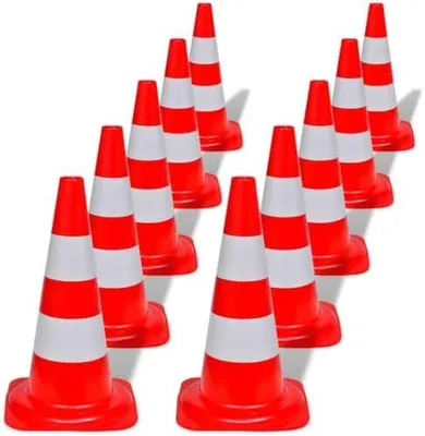 Produktbild von Set von 10 Verkehrskegeln, reflektierend in Rot und Weiß, 50 cm aus PE, stapelbar, für Baustellen, Parkplätze, Betriebsgelände, Einfahrten und Zufahrten zur Verkehrsregelung