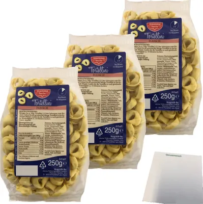 Produktbild von Mamma Lucia Tortellini mit Fleischfüllung 3er Pack (3x250g Packung) + usy Block