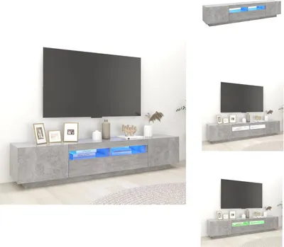Image de vidaXL Armoire TV avec lampes LED gris béton 200x35x40 cm - Meuble TV