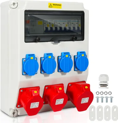 Produktbild von Peviasot Stromverteiler IP44 Baustromverteiler Verteiler Wandverteiler CEE Kraftstrom Steckdose für Baustelle 1X32A 2X16A 4x230V MIT LS+FI