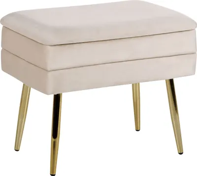 Produktbild von BELIANI Bank mit Stauraum Hellbeige aus Samtstoff mit Goldenen Metallbeinen in Glamour-Optik Wohnzimmer Schlafzimmer Rechteckig Modern