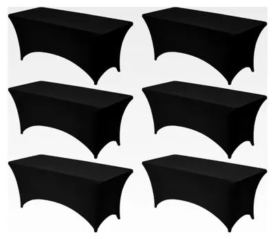 Produktbild von 6 x Stretch-Elasthan Tischdecken (rechteckig) für 1829 mm Tische, waschbar und knitterfrei, Tischschutz für Partys, Hochzeiten, Bankette, Festivals, Schwarz