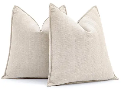 Produktbild von Set mit 2 Kissenbezügen, 40 x 40 cm, cremefarbener Chenille, Sofakissen, Dekokissen, elegantes Design für Sofa, Sessel, Wohnzimmer