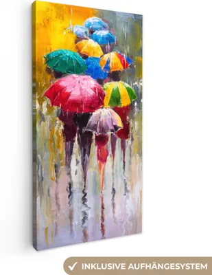 Produktbild von MuchoWow® - Leinwandbilder - Gemälde - Regenschirm - Öl, Wandbild, Wanddeko Bilder Wohnzimmer, 40x80 cm