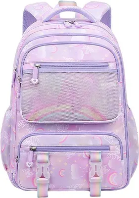 Produktbild von Schulrucksack für Mädchen - Großer Regenbogenschulrucksack - Wasserfester Schulrucksack - Kapazitätsstarker Schulrucksack - Reisrucksack für Mädchen und Jungen - Lila