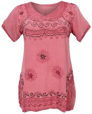 Produktbild von Bestickte Indische Tunika, Alternative Boho Bluse - Pink, Damen, Viskose, Blusen & Tunikas