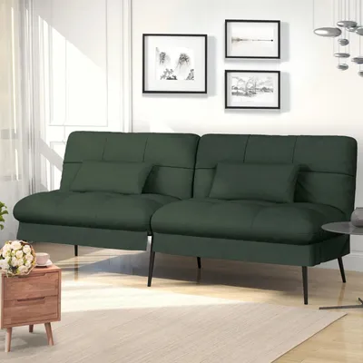 Immagine prodotto di Divano ad angolo - Divano letto a L - Rivestimento in tessuto - Imbottitura in schiuma - 174×51×72 cm - Montaggio richiesto - Verde scuro