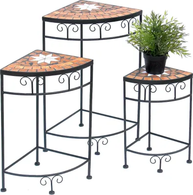 Immagine prodotto di DanDiBo sgabello a fiori Merano mosaico set di 3 12013 portafiori 42, 52 e 62 cm ripiano angolare