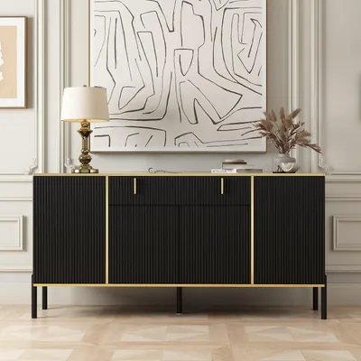 Obrázok produktu pre Komoda, 4 dvierka, 1 zásuvka, 160x40x80 cm, čierna, materiál: MDF