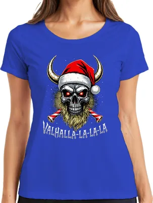 Produktbild von Valhalla La La La Wikinger Totenkopf Bart Santa Weihnachten Damen T-Shirt, Blau, 3XL