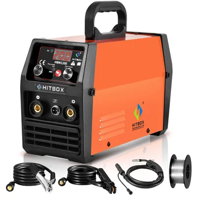 Obrázok produktu pre Zváračka – HBM1200 3-v-1 invertor – MIG/MAG, MMA/ARC, Lift TIG – plnená elektróda (bez plynu) – posuv drôtu 3–18 m/min – poloautomatická – 4,5 kg – hrdzavočervená