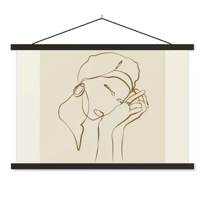 Produktbild von MuchoWow® Textilposter Frau - Linienkunst - Zitate - Text 90x60 cm mit schwarzem Rahmen - Aufhängungssatz