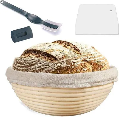 Zdjęcie produktu dla Okrągły kosz na pieczywo o średnicy 25 cm i wysokości 85 cm, z rattanu i lnu