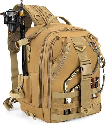 Produktbild von Angelrucksack kaki, mit Rutenhalterungen, für Angeln, wasserdichte Aufbewahrungstasche