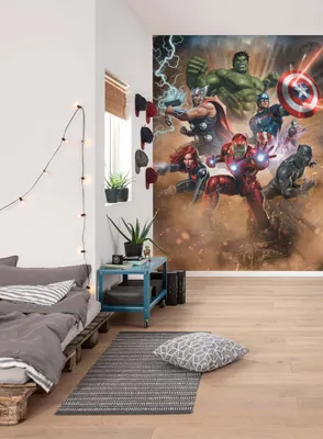 Productafbeelding van Komar Vlies fotobehang - Avengers Superkrachten - Afmetingen: 200 x 280 cm (breedte x hoogte) - Bestaande uit 4 banen, geschikt voor kinderkamers, behang