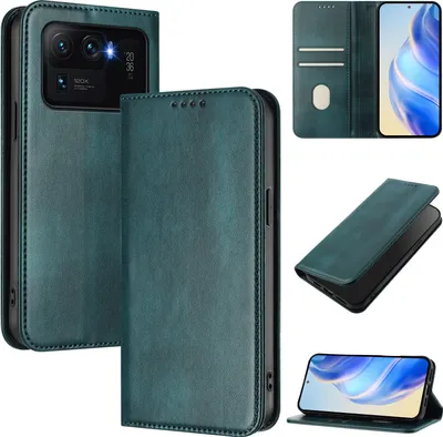 Image de Etui pour Xiaomi Mi 11 Ultra, étui en cuir vintage avec protection RFID, fentes pour cartes, support Vert