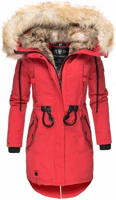 Produktbild von Navahoo Damen Winter Jacke Parka Mantel Winterjacke warm Kunstfell Kapuze Bombii Rot Gr. 34 - XS