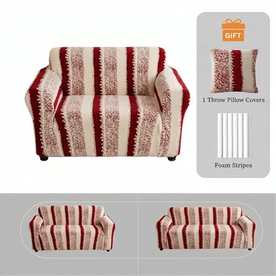 Produktbild von Plüsch Sofabezug für 1-Sitzer Sofa, Dicke Winter Sofaüberwurf, Weicher Sofaschoner mit 1 Passendem Kissenbezug, Rot