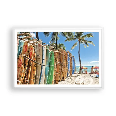 Produktbild von Gerahmtes Poster - Weißer Rahmen - Board Surfen Strand - 91,5x61 cm - Wand Bild - Wanddeko - Wandbilder - Kunstposter - Wandposter - Bilderrahmen - Bilder - Kunstdruck - Wandbild - P2WAA91x61-4165