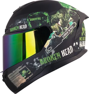 Produktbild von Broken Head Integralhelm Resolution Grün + Grün Verspiegeltes Visier : XS (53-54 cm) Größe: XS (53-54 cm)