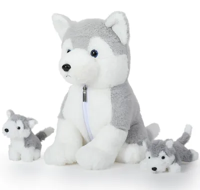 Obrázok produktu pre Solidchoice – Plyšová hračka "Husky", 40 cm, s dvoma malými plyšovými šteniatkami