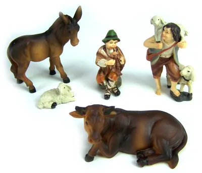 Produktbild von Krippenfiguren Set 11 Teile, Polyresin, 9 cm, Mathiaskrippe, mit Krippentieren