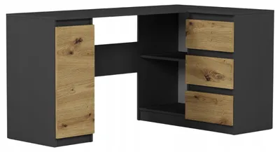 Obrázek produktu pro Psací stůl rohový 150 cm 3 zásuvky skříňka FRAMIRE N-12 antracit mix artisan