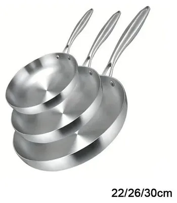 Image de Lot de poêles à frire - 3 pièces - 22/26/30 cm - Acier inoxydable 304 - Sans revêtement - Compatible avec tous les types de cuisinières - Sans couvercle
