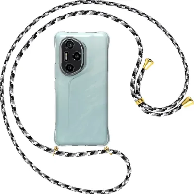 Produktbild von Handykette Backcover-Schutzhülle mit Band (Metall goldfarben) für Honor 300 Pro 5G - schwarz/grau/weiß