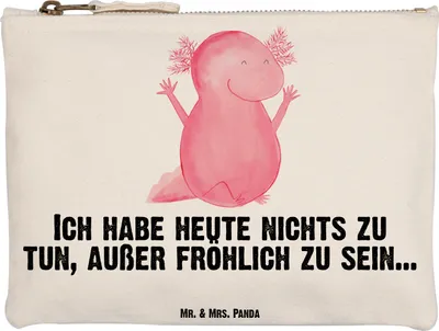 Produktbild von Mr. & Mrs. Panda kosmetiktäschchen Axolotl Hurra Grösse XL Große - Weiß - Geschenk, Kulturbeutel, Etui, Kosmetiktasche, Pouch, Lurch, Federmappe, Motivation, Spaß