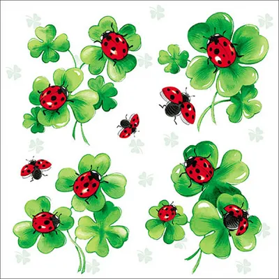 Produktbild von Servietten Papier 33x33cm 3-lagig Marienkäfer & Kleeblatt Motiv 20 Stk