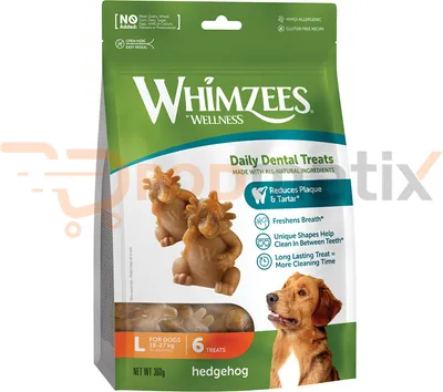 Produktbild von WHIMZEES Igel L, 6 Stück, Kaustangen für große Hunde zur Zahnpflege, getreidefrei