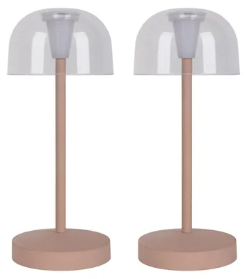 Produktbild von Außentischleuchten - 2er-Set Akku-/Tischleuchte "GOMBA" H: 18,5cm frosted almond, Tischlampe für den Außenbereich im Modern Style aus Metall und Kunststoff in beige, 18,5 cm hoch, Ø 8 cm, LED Platine – dimmbar – Berührungssensor – Akkubetrieb