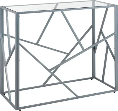 Obrázok produktu pre BELIANI Konzolový stolík strieborný kovový rám sklenená vrchná doska 85 x 100 x 40 cm geometrický dizajn glamour štýl obývačka