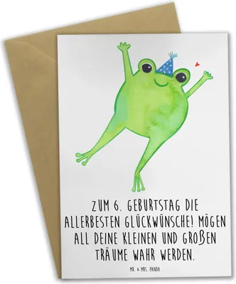 Produktbild von Mr. & Mrs. Panda Grußkarte 6. Geburtstag Glückwünsche - Weiß - Geschenk, weihnachtskarten, Geburtstagskinder, Happy Birthday, vatertagskarte, einladungskarten, osterkarte