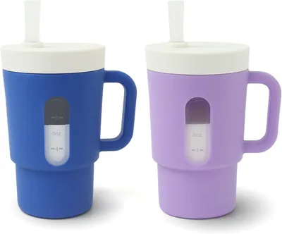 Imagen del producto de Vasos con tapa y pajita, de plástico, a prueba de derrames, de 400 ml, ideales para llevar
