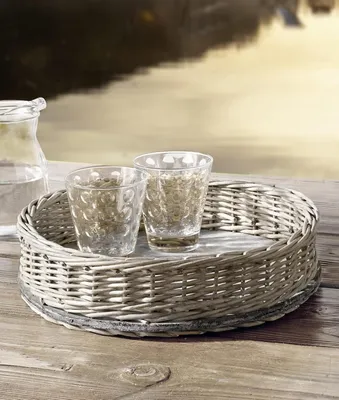 Produktbild von Runder Tablettkorb aus Weide im grauen Shabby-Look