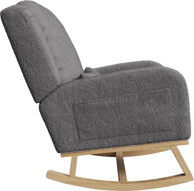 Image de Fauteuil à bascule noir Fauteuil Relax a Bascule en Tissu avec Dossier Haut Rocking Chair avec Poche Latérale et Coussin Lombaire Rocking Chair Intérieur Extérieur