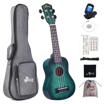 Image de Kit pour débutants en ukulélé soprano, comprenant 6 accessoires, de couleur cyan