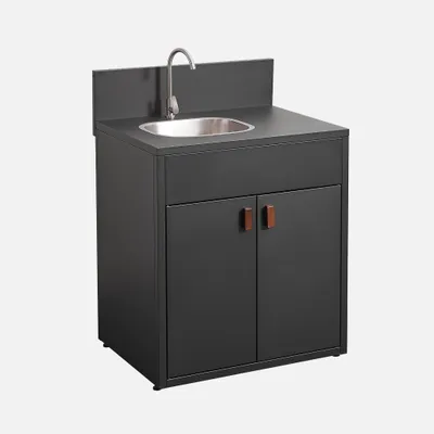 Immagine prodotto di Modulo cucina da esterno in acciaio con lavello e 2 ante, 80cm, Nero