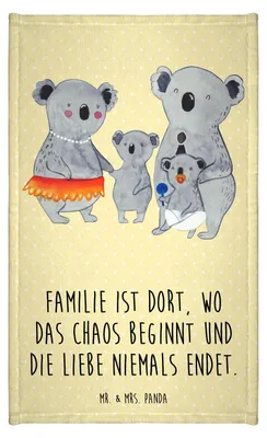 Produktbild von Mr. & Mrs. Panda Handtuch Koala Familie - Gelb Pastell - Geschenk, Muttertag, Gästetuch, Kinder, Gäste-WC, Koalas, gäste wc, Mama, Klein, Papa