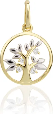 Produktbild von 14mm Baum des Lebens Kettenanhänger 333 Gelb Gold 8 Karat Blätter weiß poliert